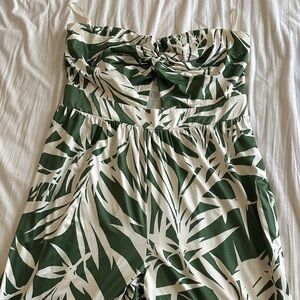 Fashion Nova Green and Cream Leaf Jumpsuit